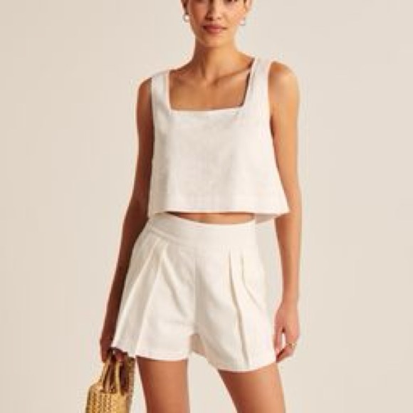 Abercrombie & Fitch White Linen Pull On Shorts - Picture 2 of 7